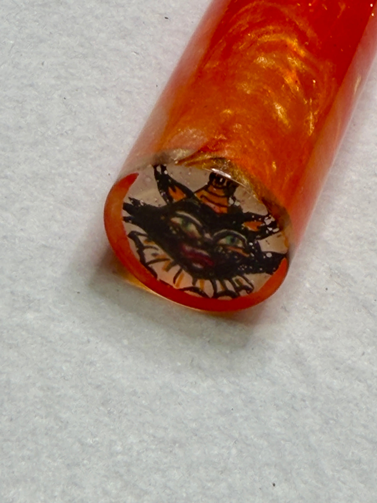 Orange Abalone Swirl Vintage Halloween Black Cat Fountain Pen